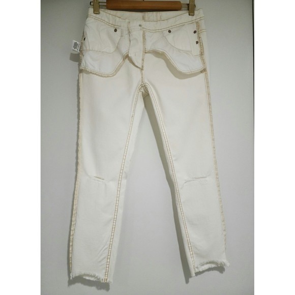 Free People Womens Distressed Skinny Jeans White Low-Rise Raw-Hem Ripped Size 27 - Picture 5 of 10
